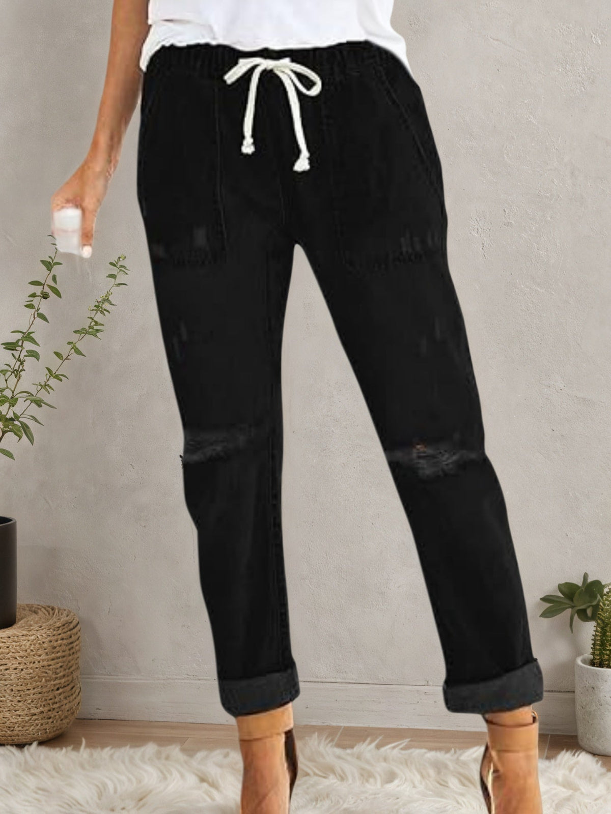 Women's Distressed Denim Joggers