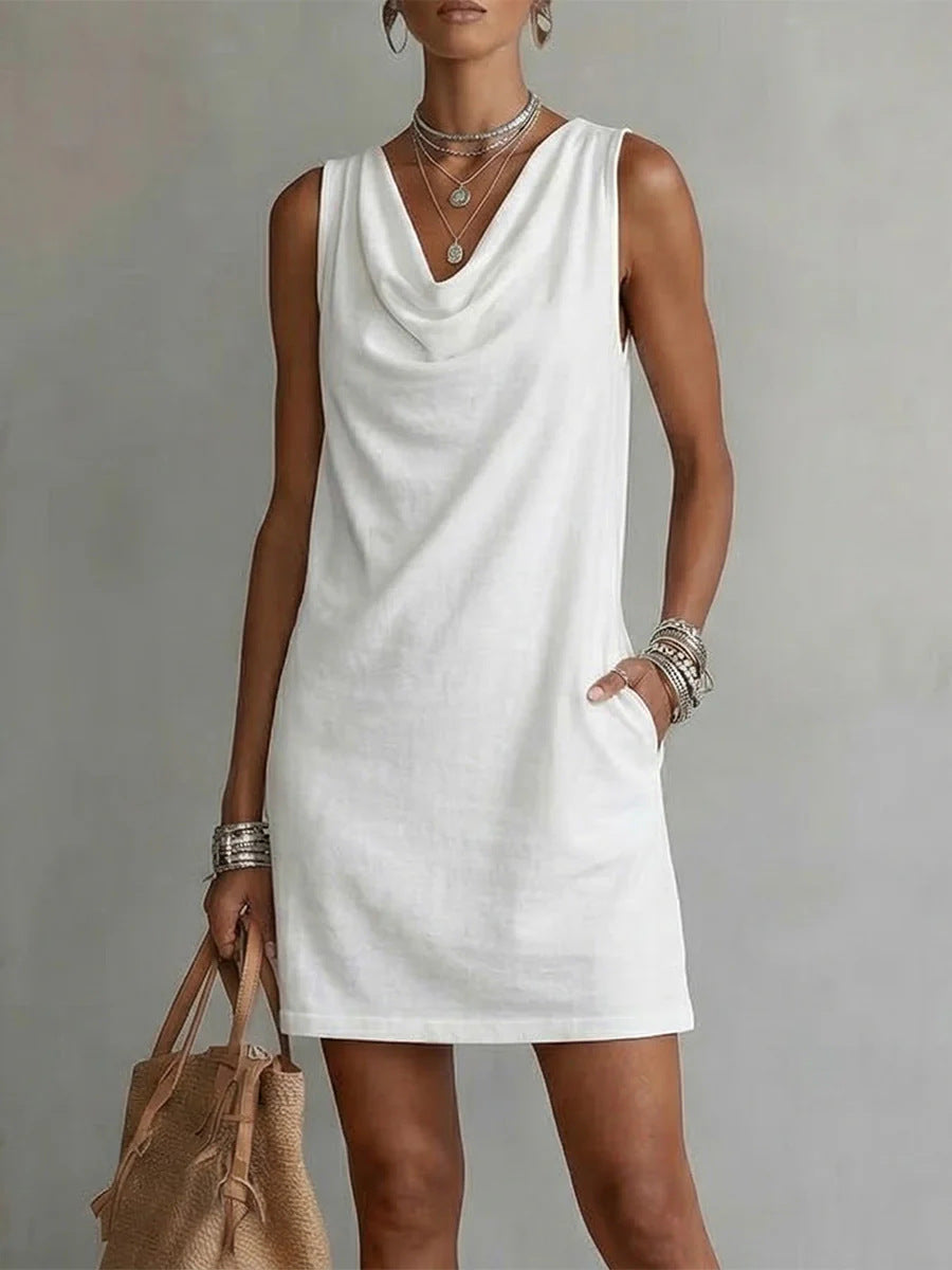 Draped-Neck Sleeveless Dress