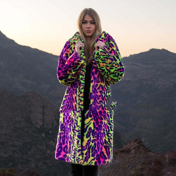 Neon Leopard Faux Fur Coat