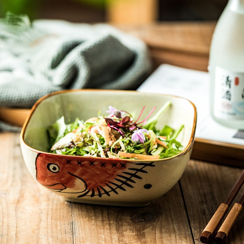 Retro Cat & Fish Ceramic Bowl