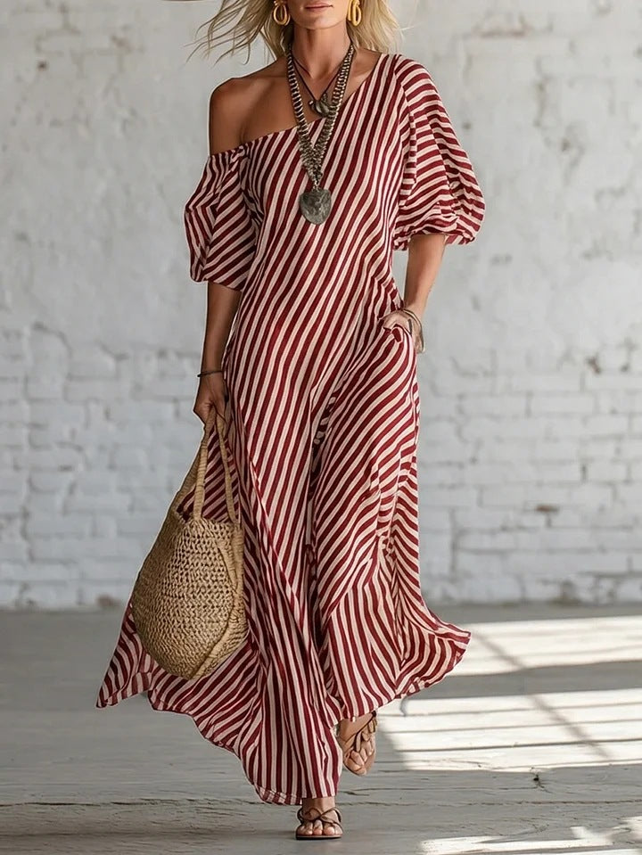 Striped Off-Shoulder Maxi Dress