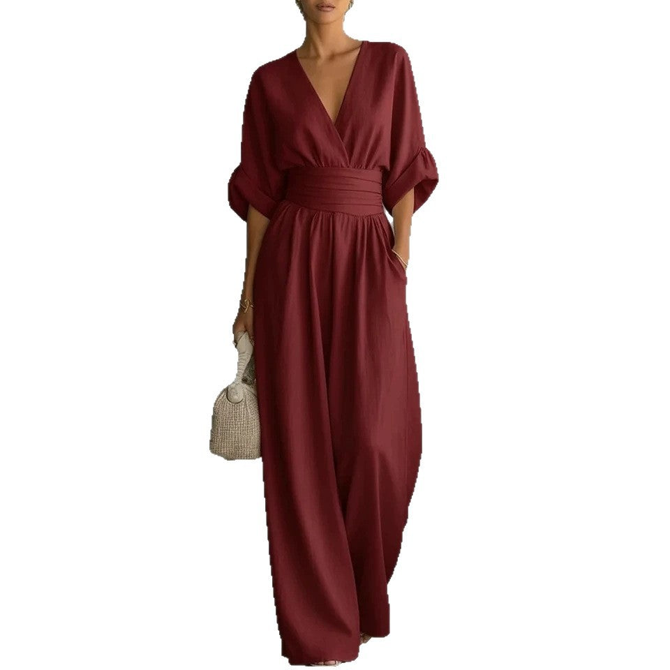 V-Neck Wide-Leg Jumpsuit