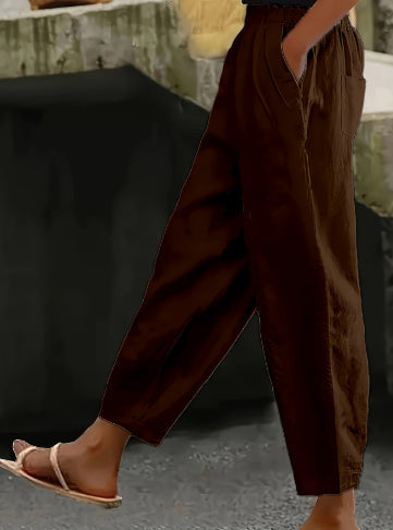 Cotton-Linen Elastic Waist Pants