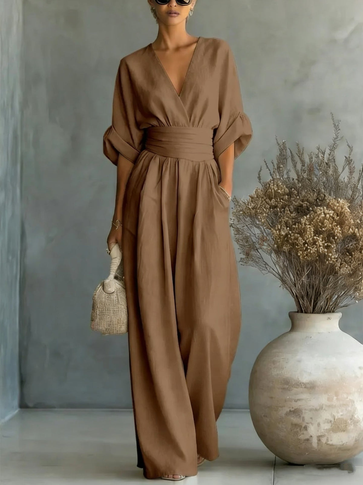 V-Neck Wide-Leg Jumpsuit