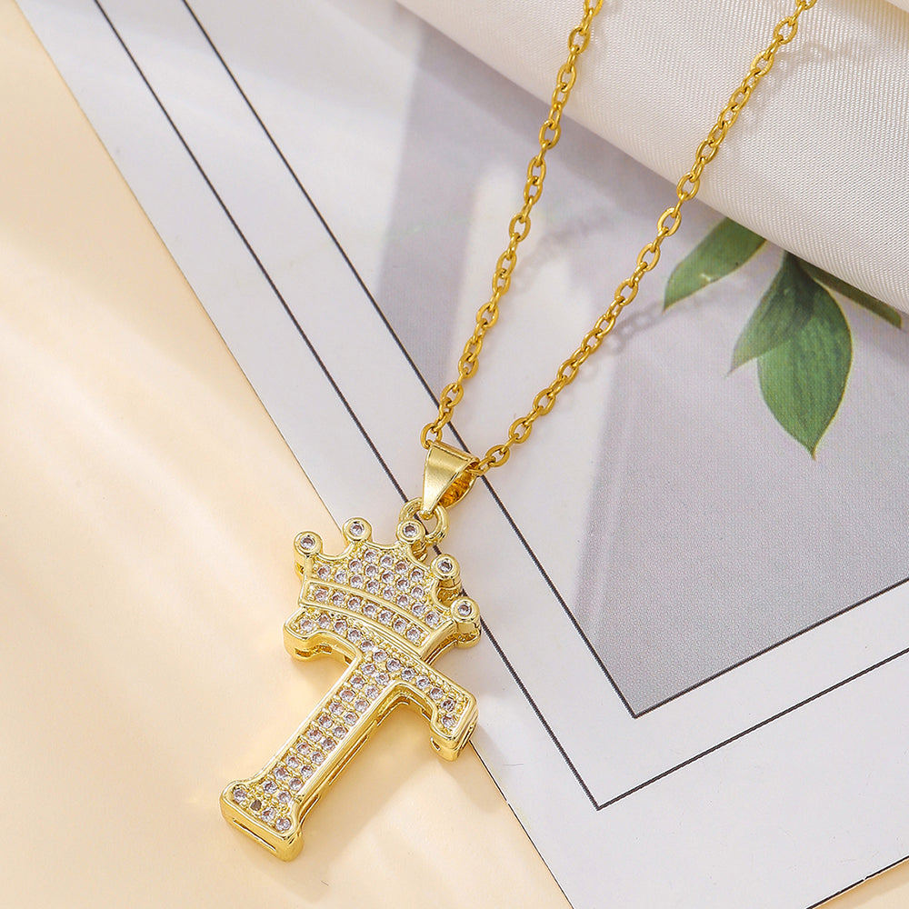Crown Initial Pendant Necklace