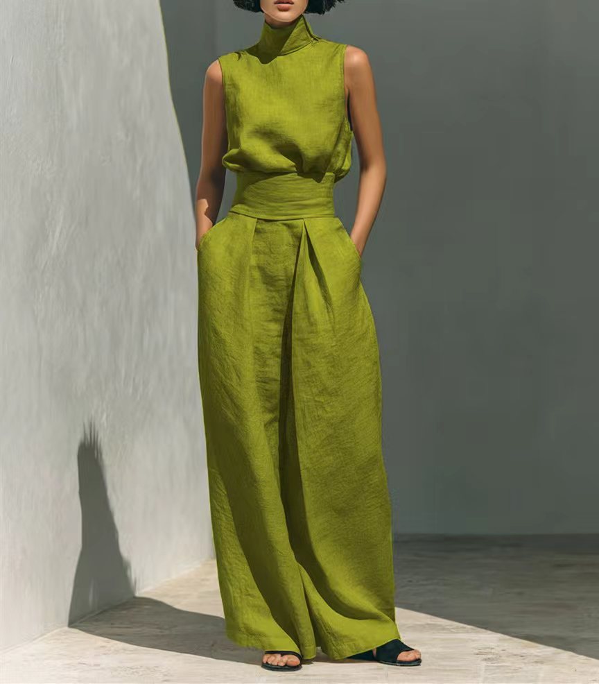 Sleeveless Top & Straight-Leg Pants Set