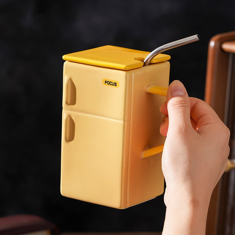 Retro Fridge Ceramic Cup with Straw