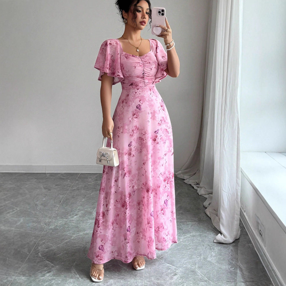 Women's Floral Flutter-Sleeve Dress