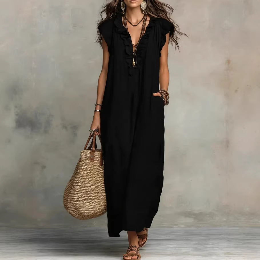 Women's Ruffle A-Line Dress with Pockets