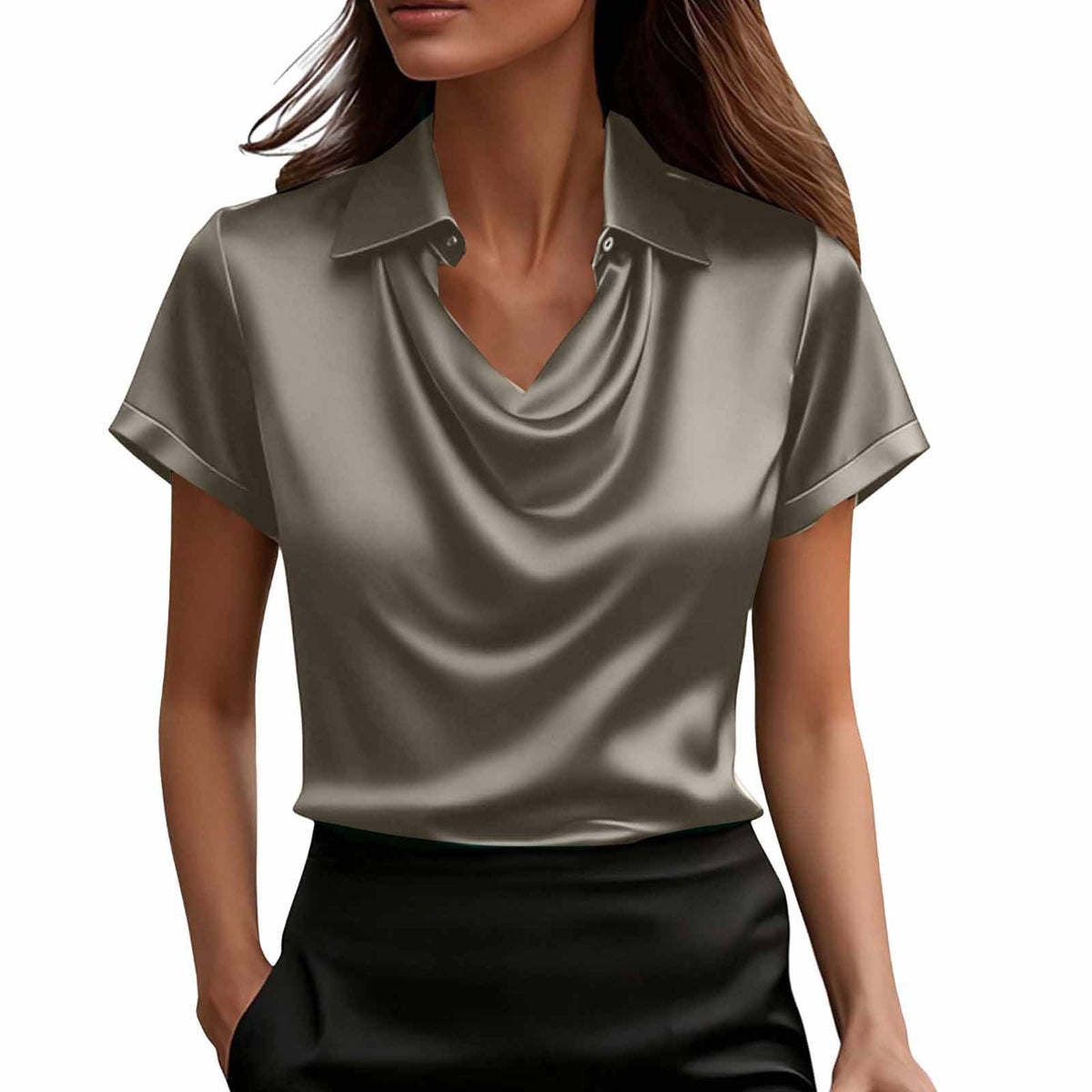 Satin Short-Sleeve Button Shirt