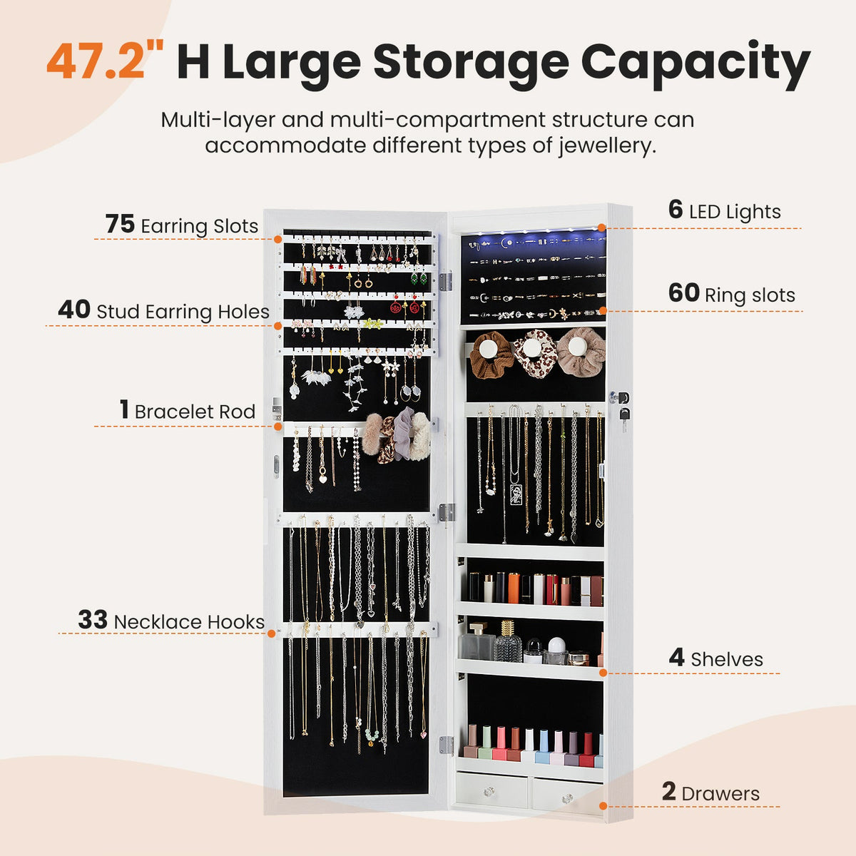 Lockable Mirror Jewelry Armoire