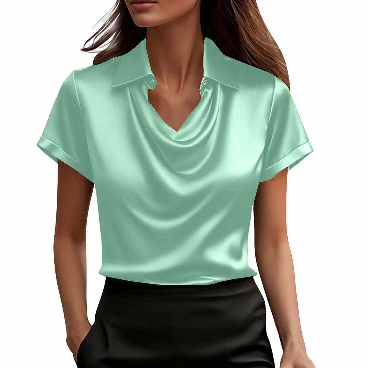 Satin Short-Sleeve Button Shirt