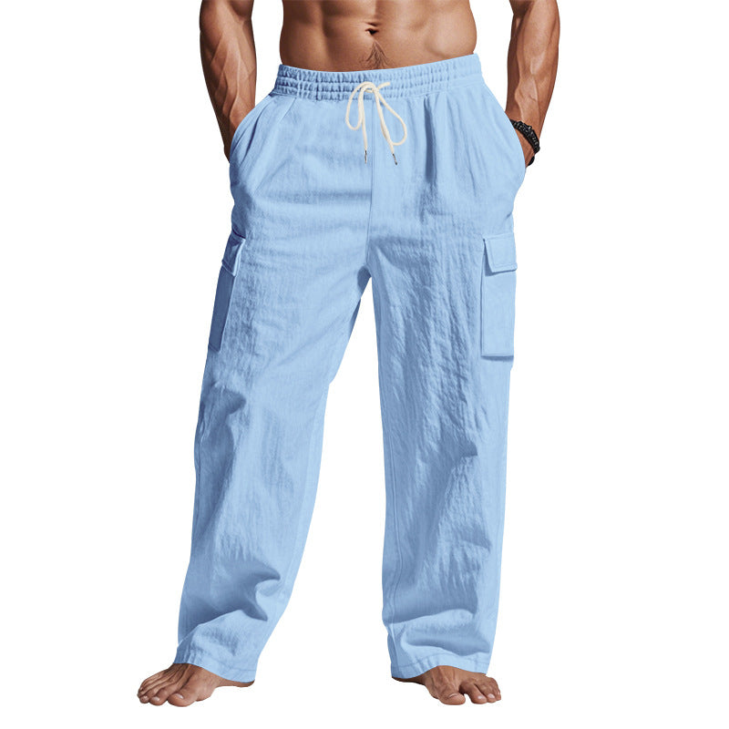 Men's Linen Wide-Leg Cargo Pants