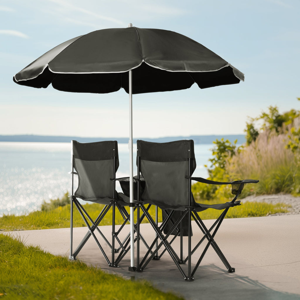 2-Seat Folding Camping Chair with Umbrella