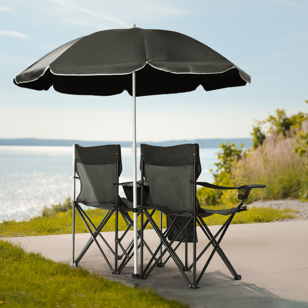 2-Seat Folding Camping Chair with Umbrella