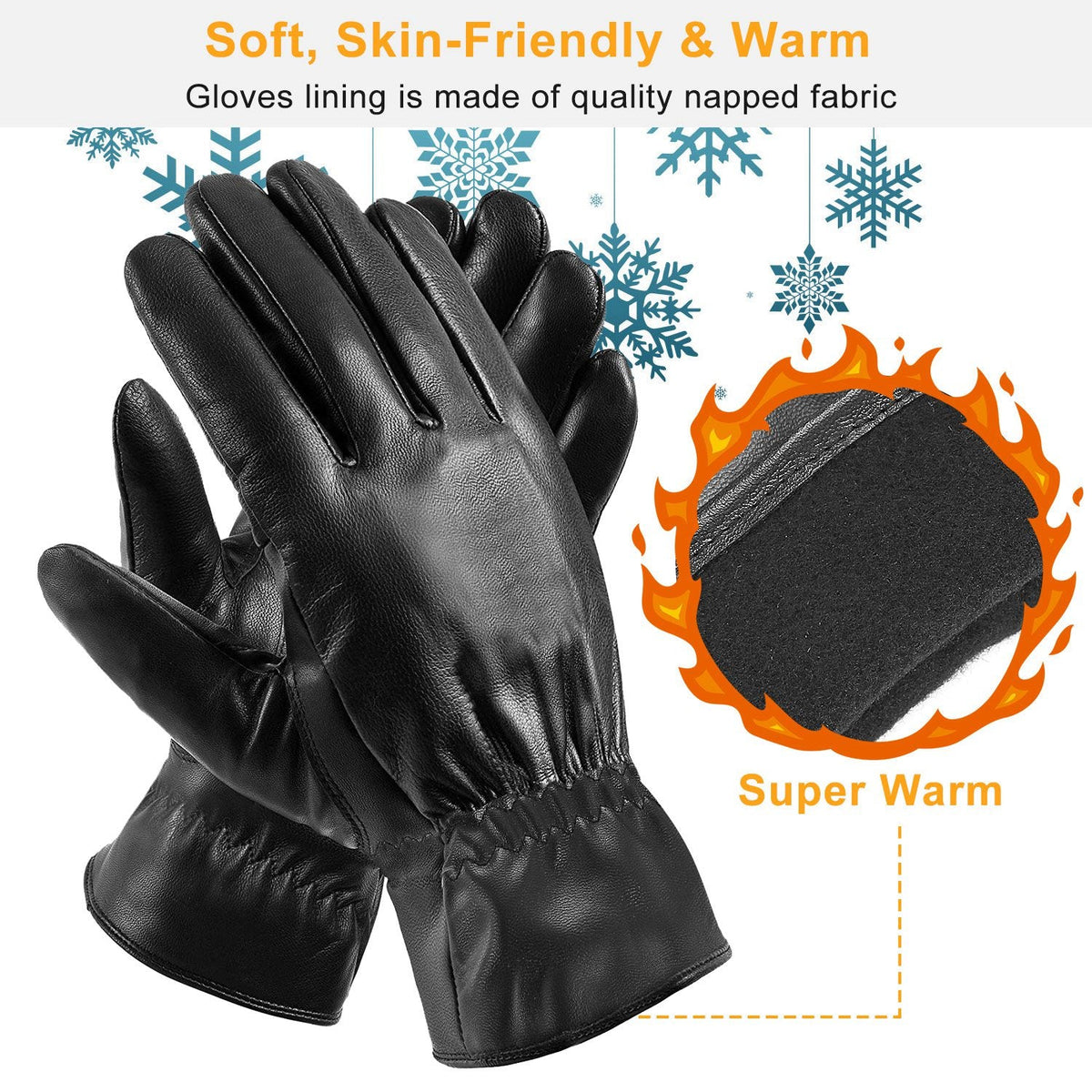 Faux Leather Winter Gloves