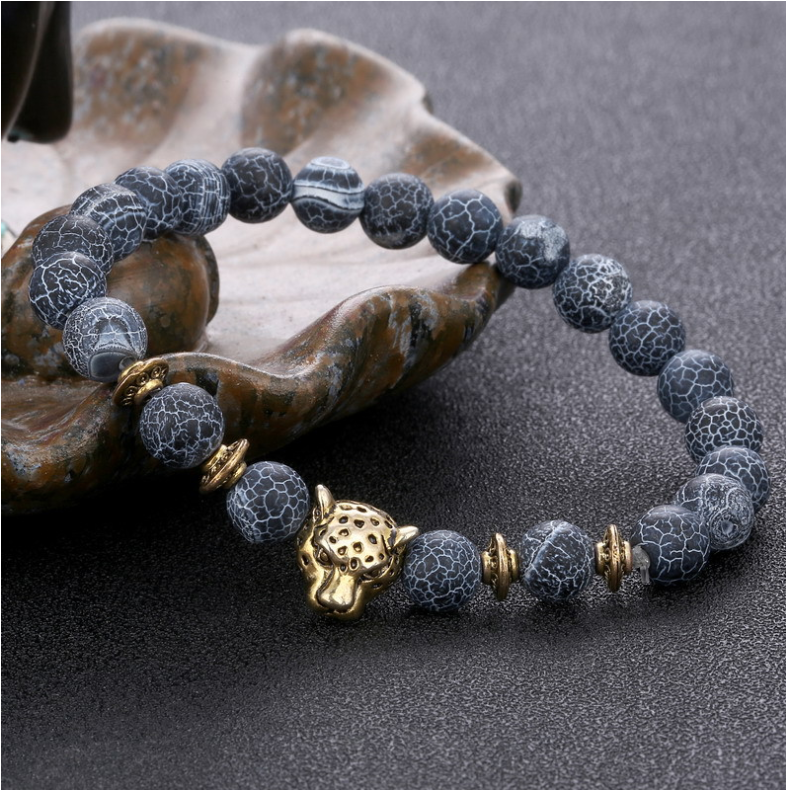 Leopard Head Agate Bead Bracelet