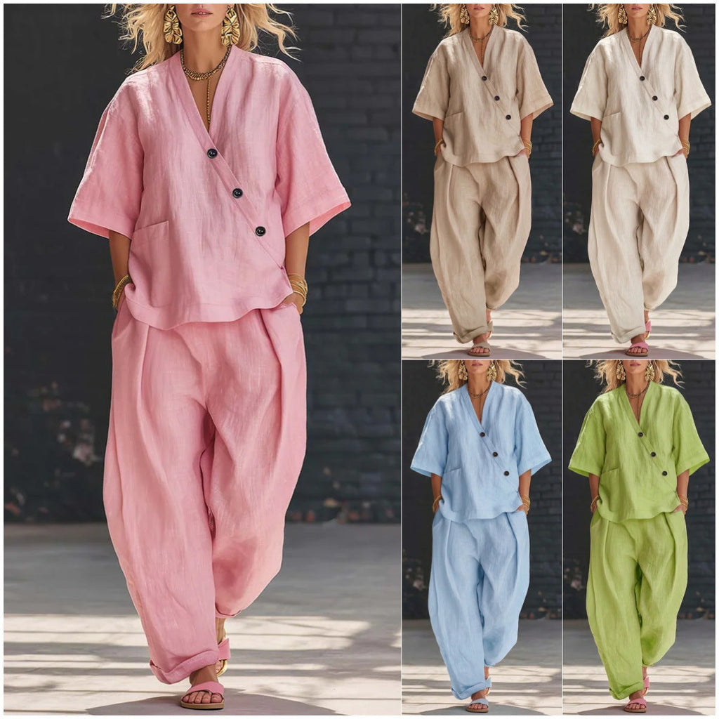 Cotton-Linen Top & Pants Set