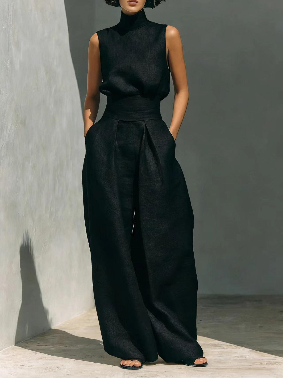 Sleeveless Top & Straight-Leg Pants Set