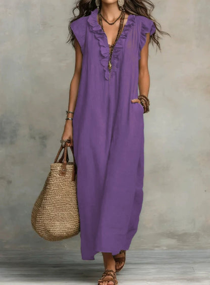 Women's Ruffle A-Line Dress with Pockets