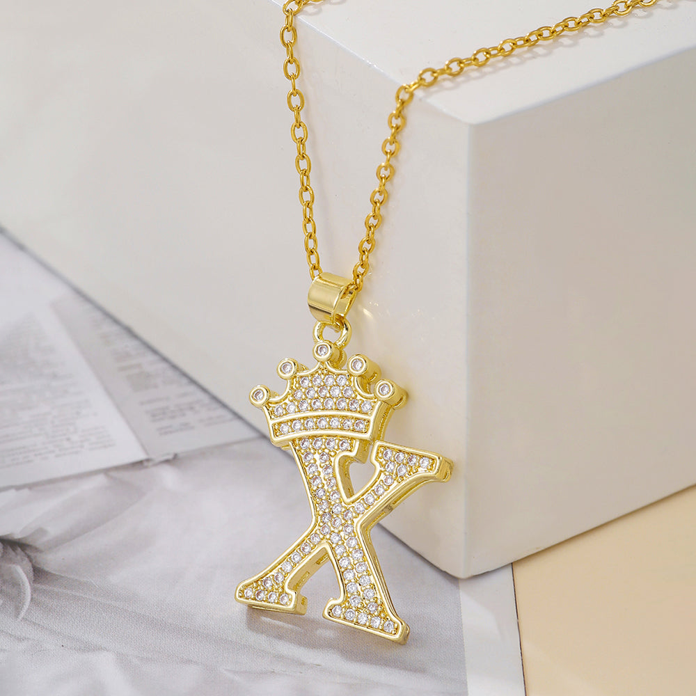Crown Initial Pendant Necklace