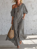 Striped Off-Shoulder Maxi Dress