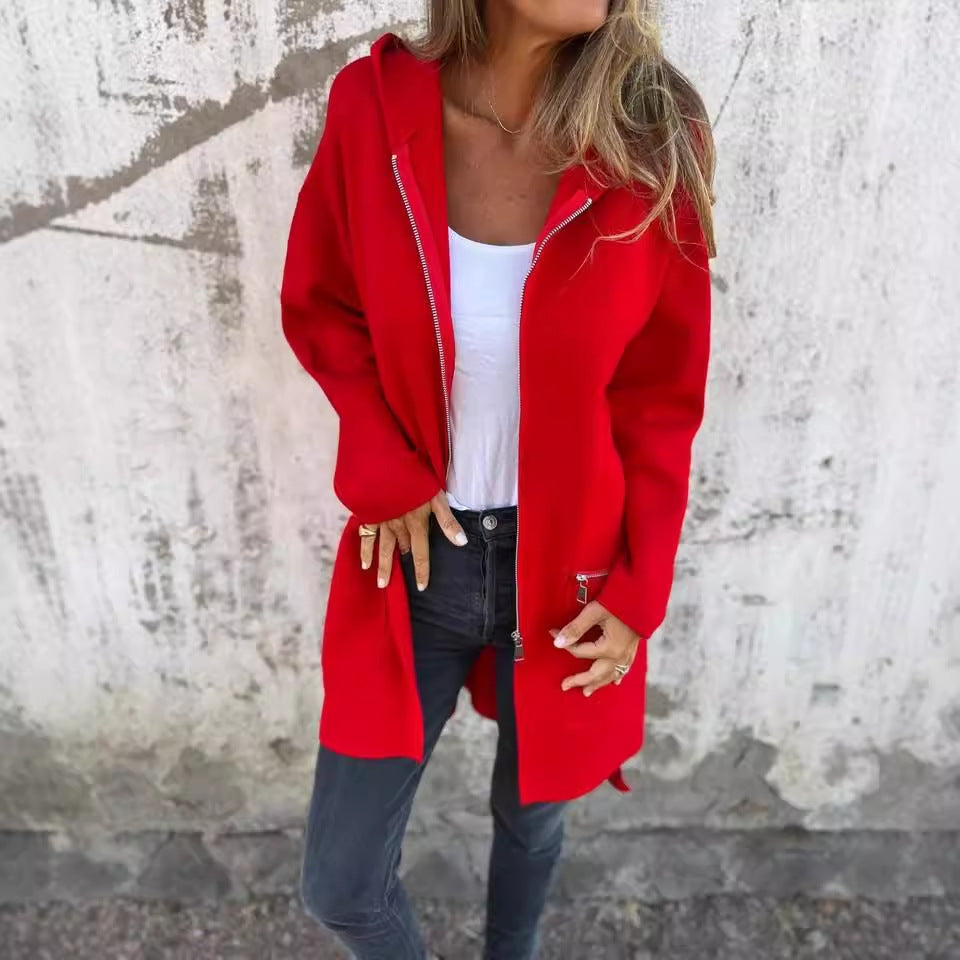 Hooded Zip-Up Cardigan Coat