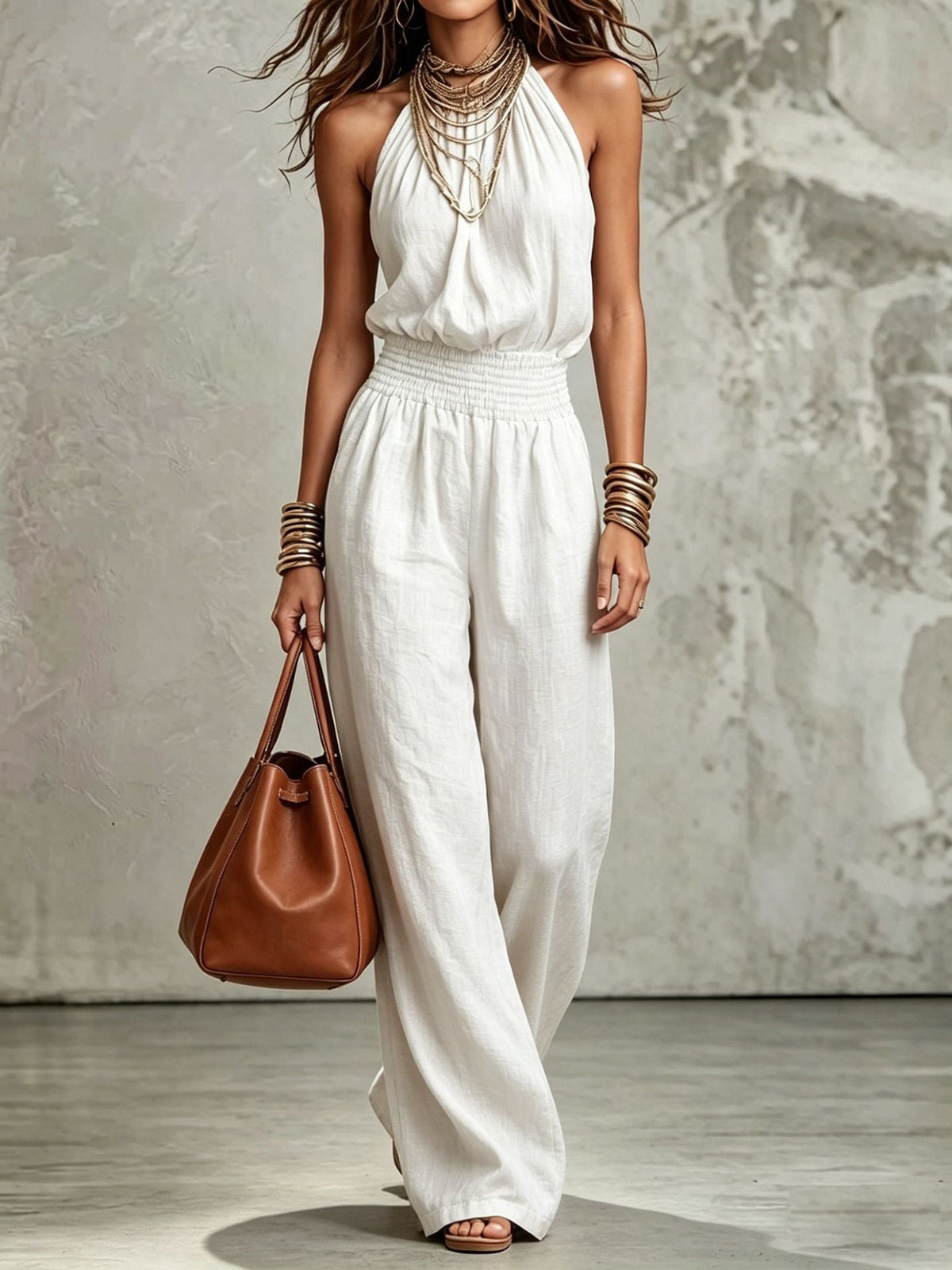 Halter Wide-Leg Overall Jumpsuit