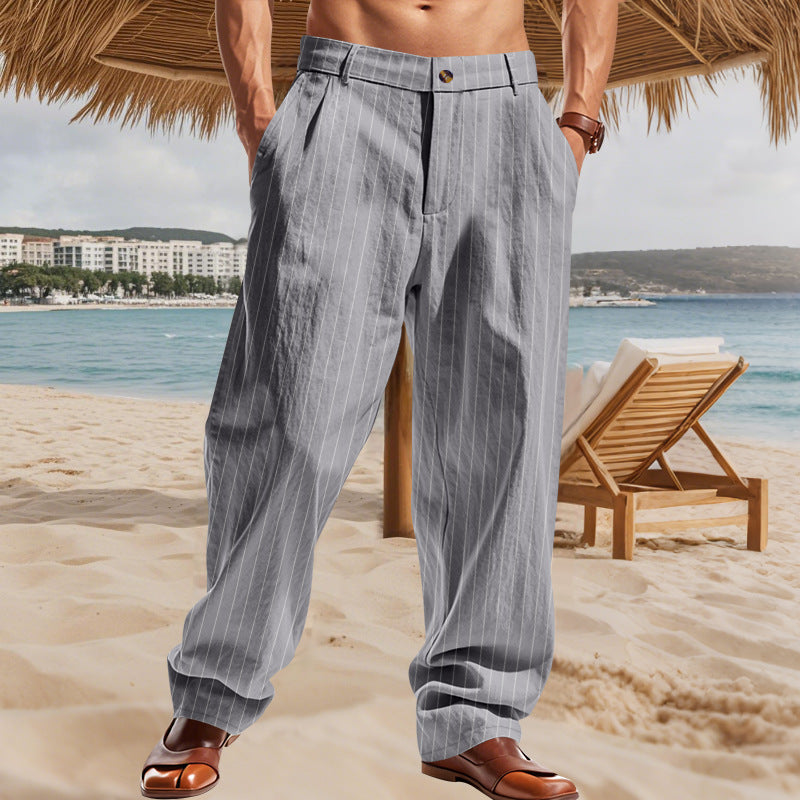 Men's Striped Linen Wide-Leg Pants