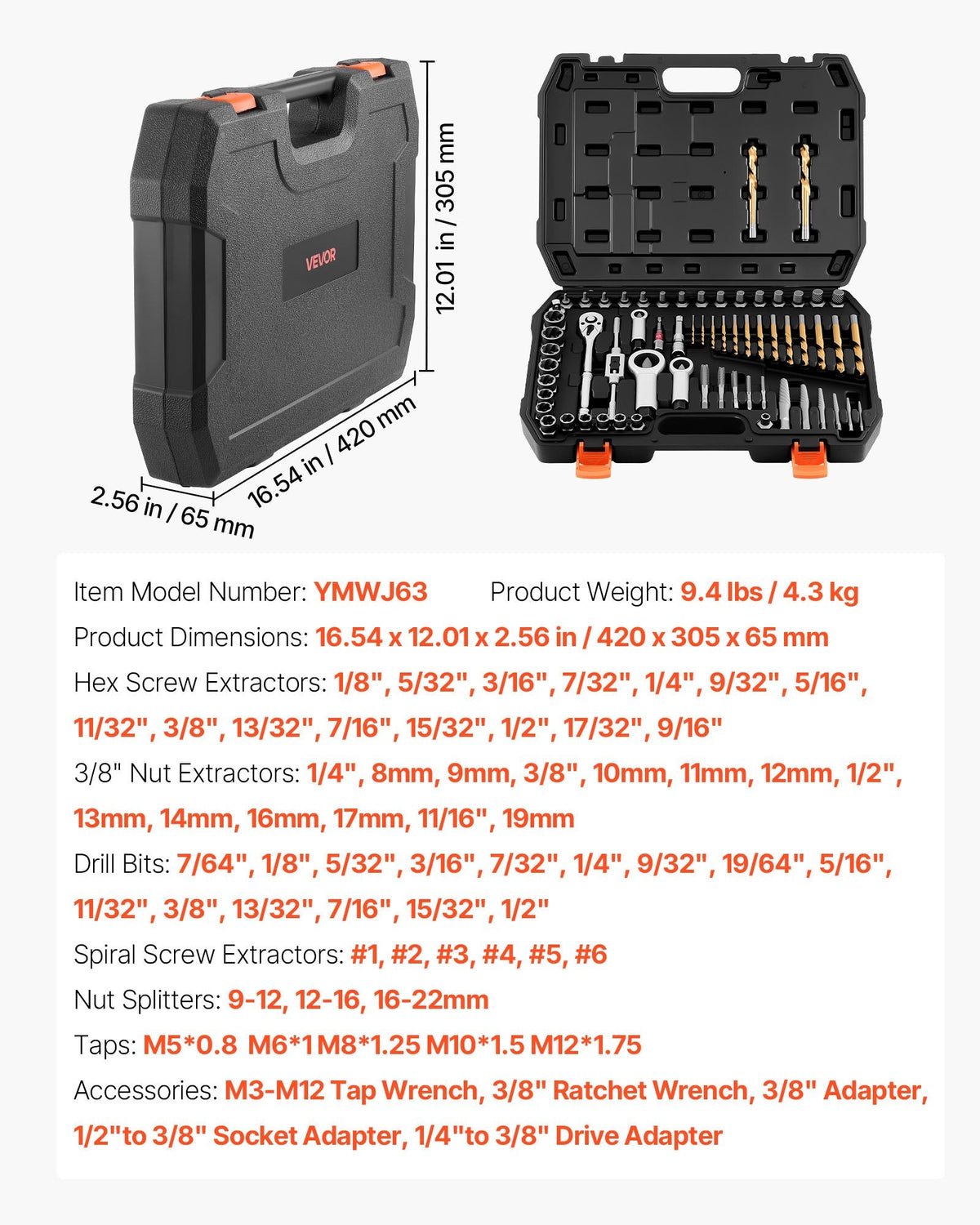 63-Piece Screw Extractor Set