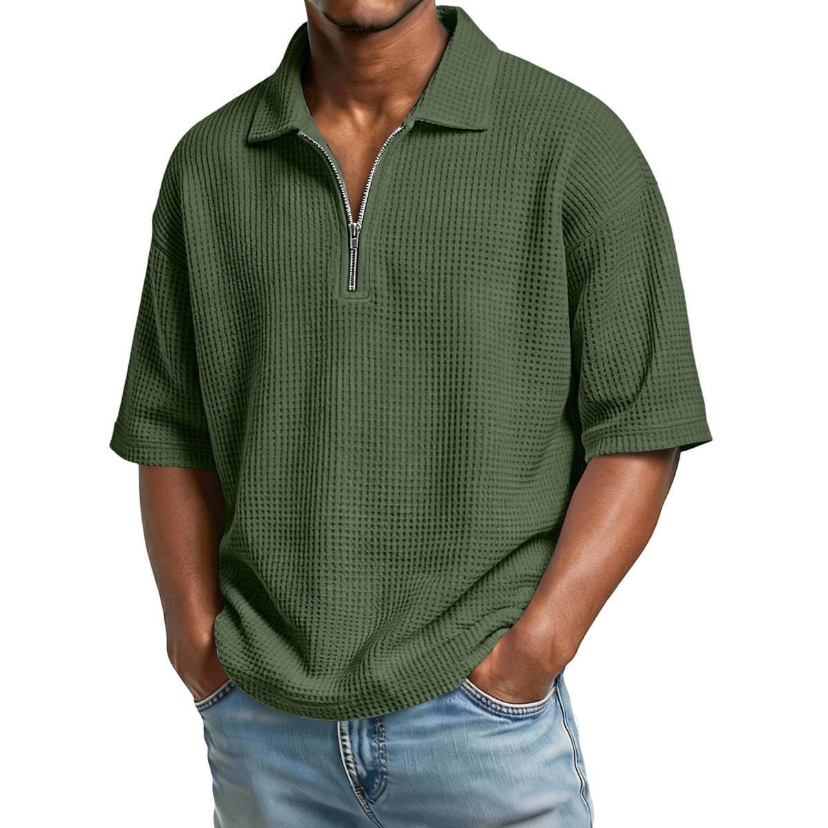 Men's Waffle-Knit Camp-Collar Shirt