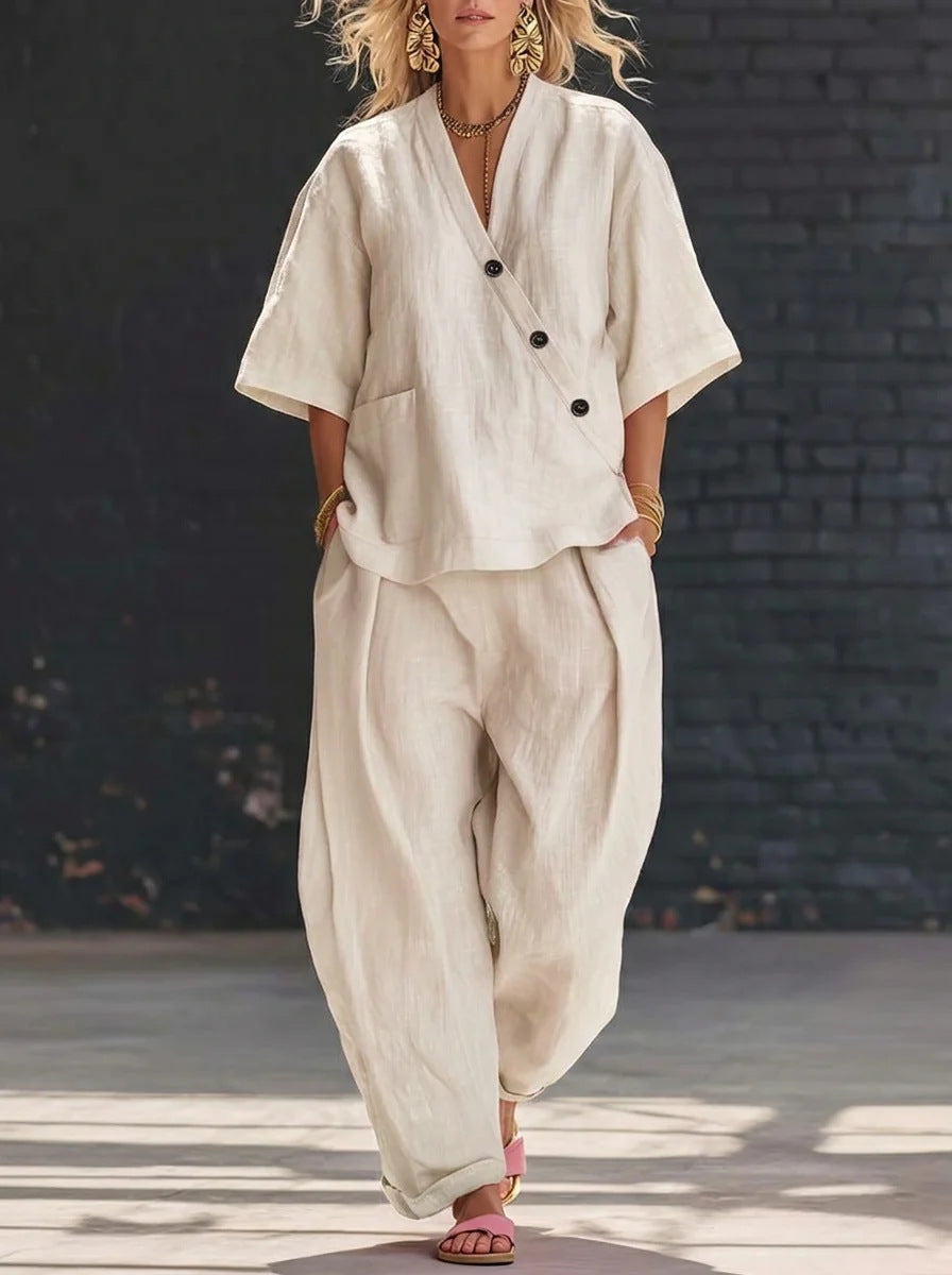 Cotton-Linen Top & Pants Set