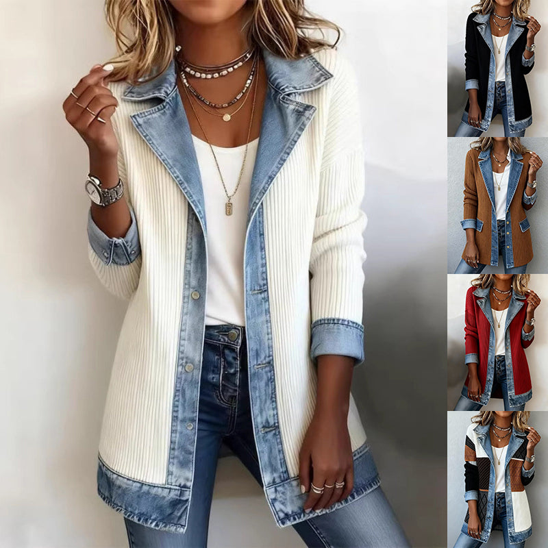 Denim-Trim Patchwork Jacket