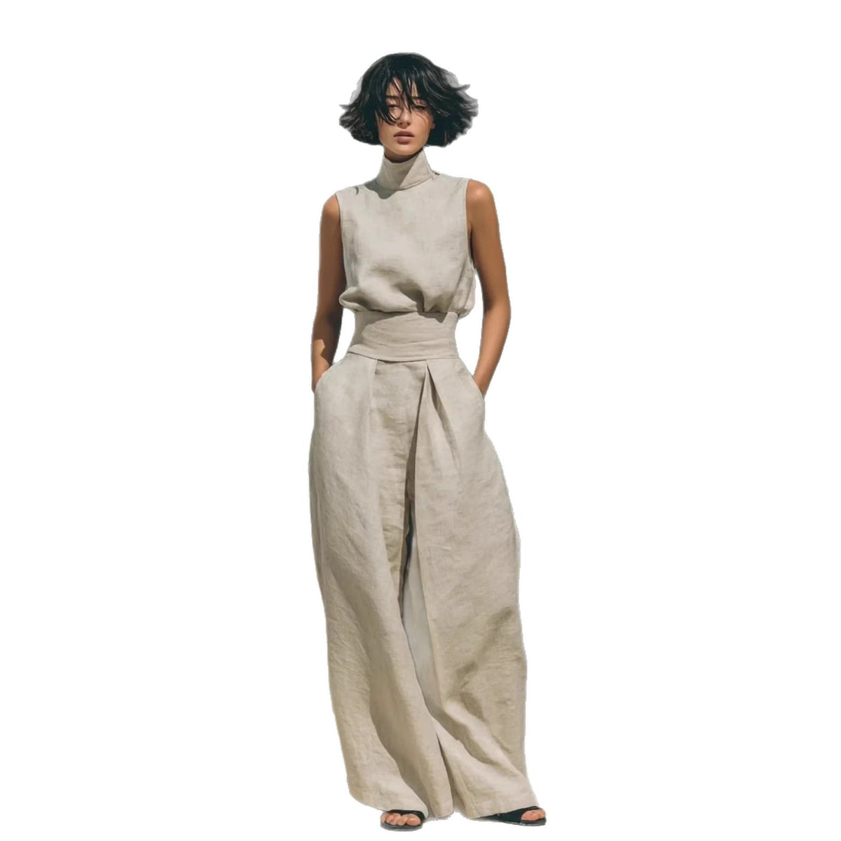 Sleeveless Top & Straight-Leg Pants Set