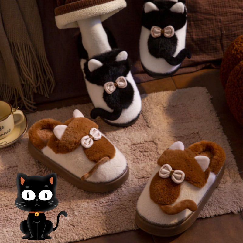 Fluffy Cat Platform Slippers