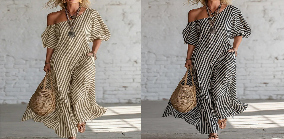 Striped Off-Shoulder Maxi Dress