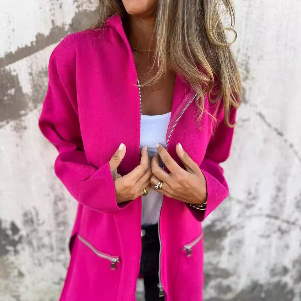 Hooded Zip-Up Cardigan Coat