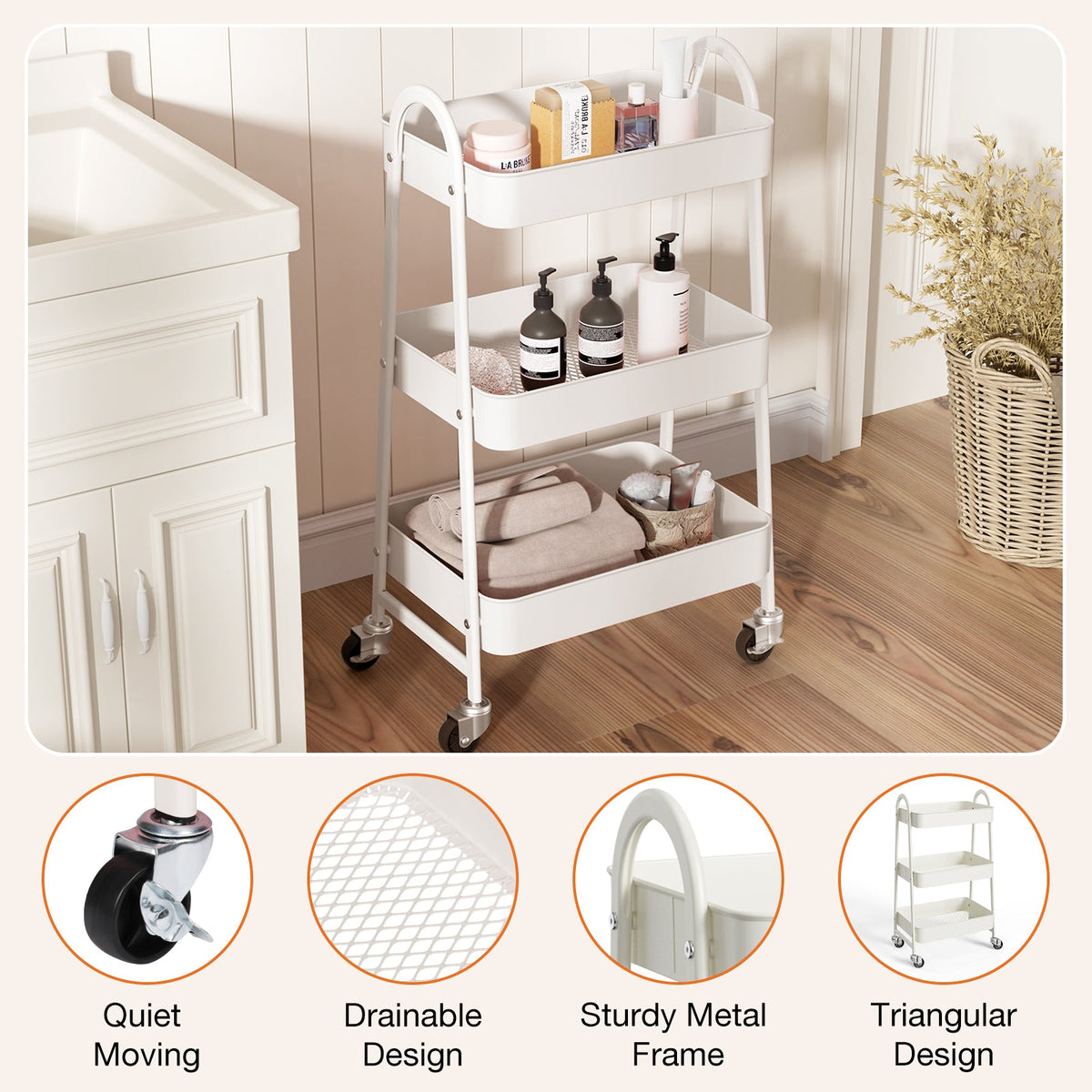 3-Tier Slim Rolling Cart