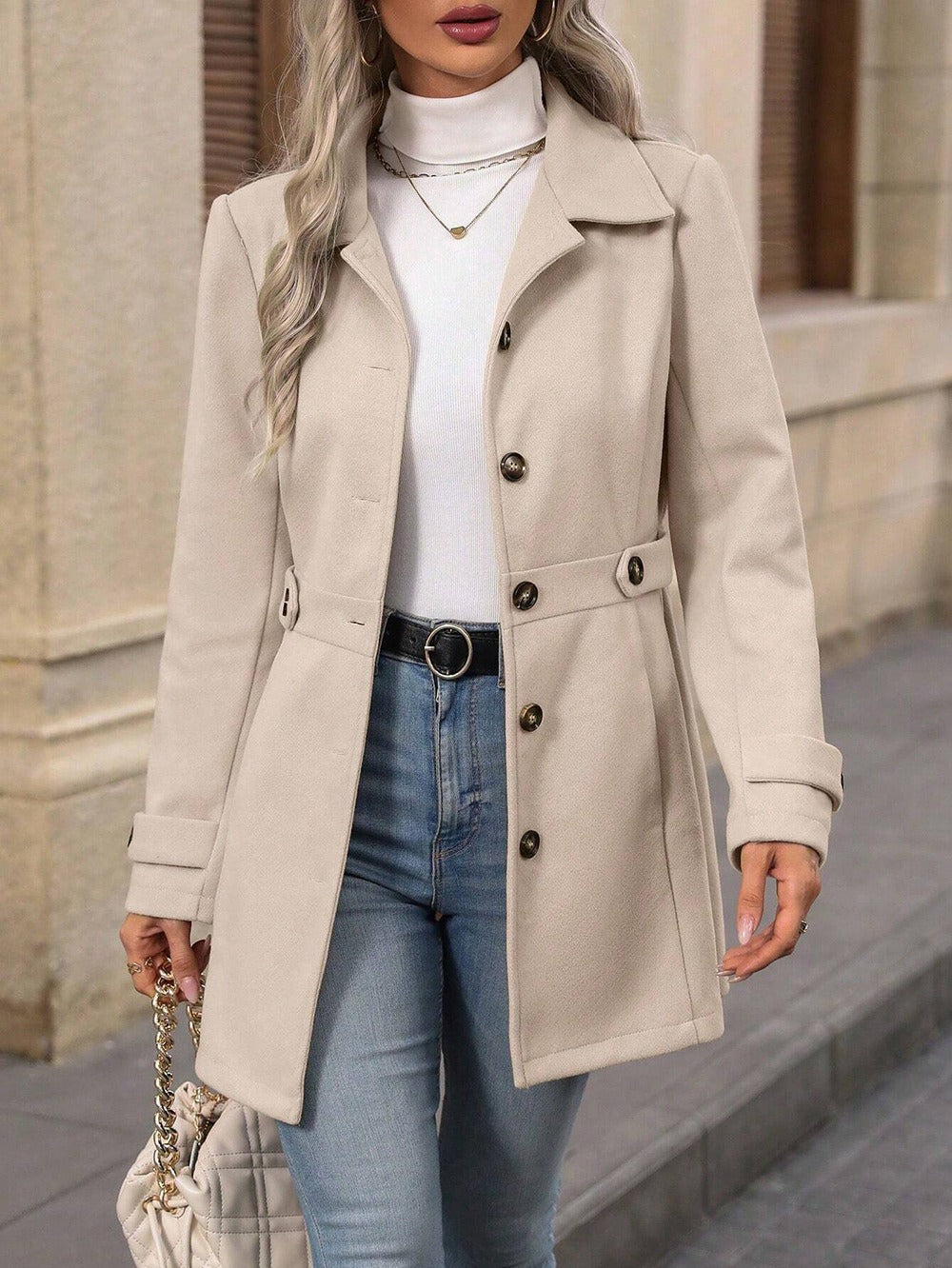 Women's Single-Breasted Wool-Blend Coat