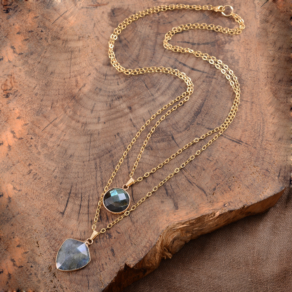 Stone Pendant Double-Chain Necklace