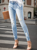 High-Waist Stretch Ripped Jeans