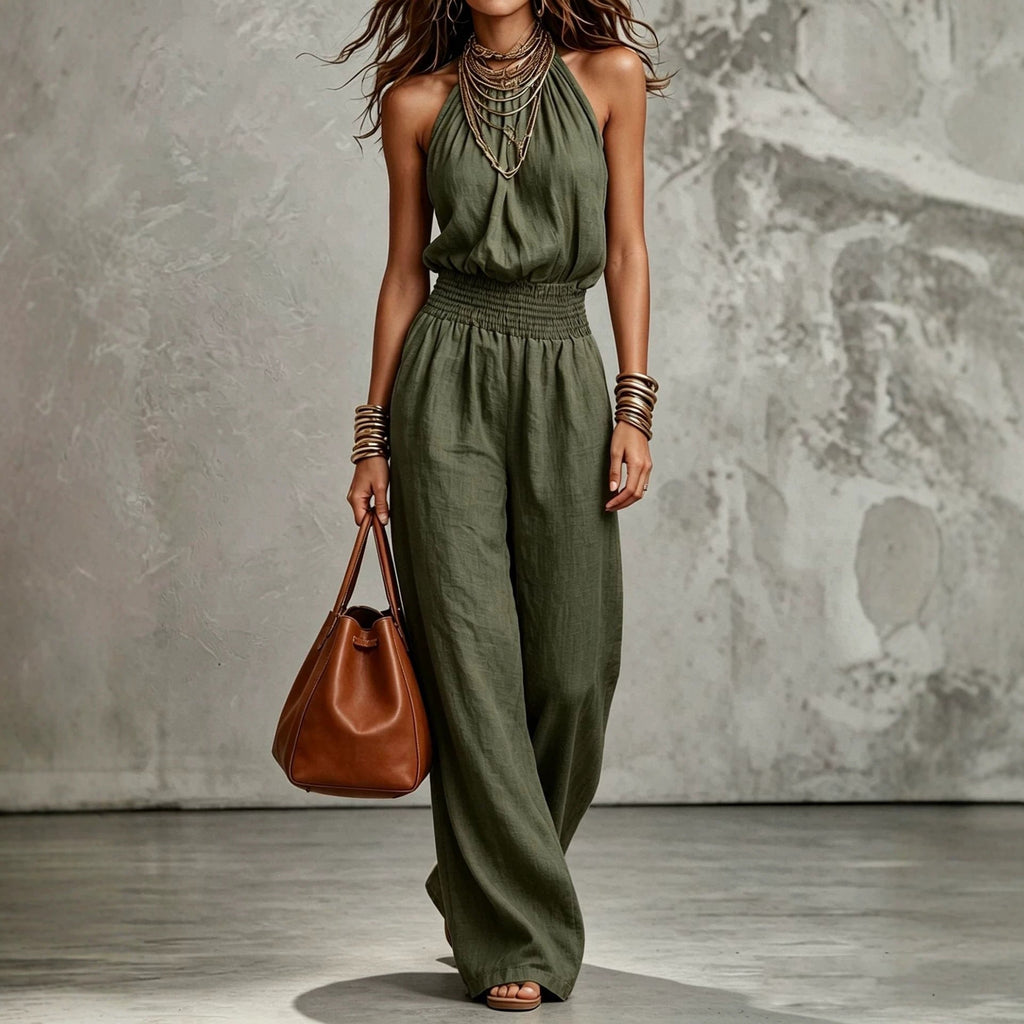Halter Wide-Leg Overall Jumpsuit