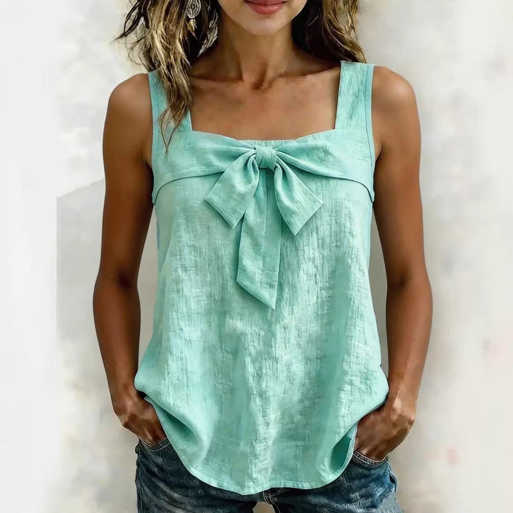Women's Square-Neck Linen-Blend Tank