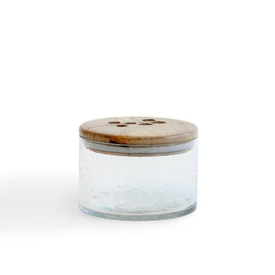 Leafy Twig Glass Jar with Wood Lid