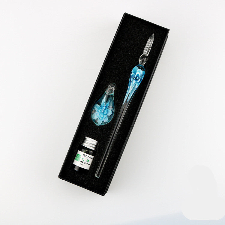 Crystal Flower Glass Dip Pen Set