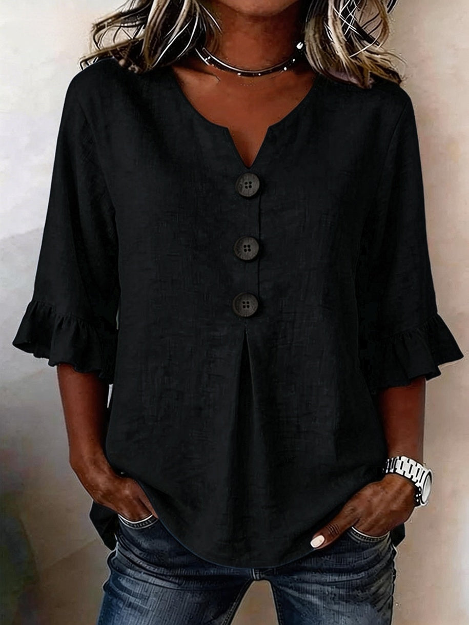 Ruffle-Sleeve Button Blouse