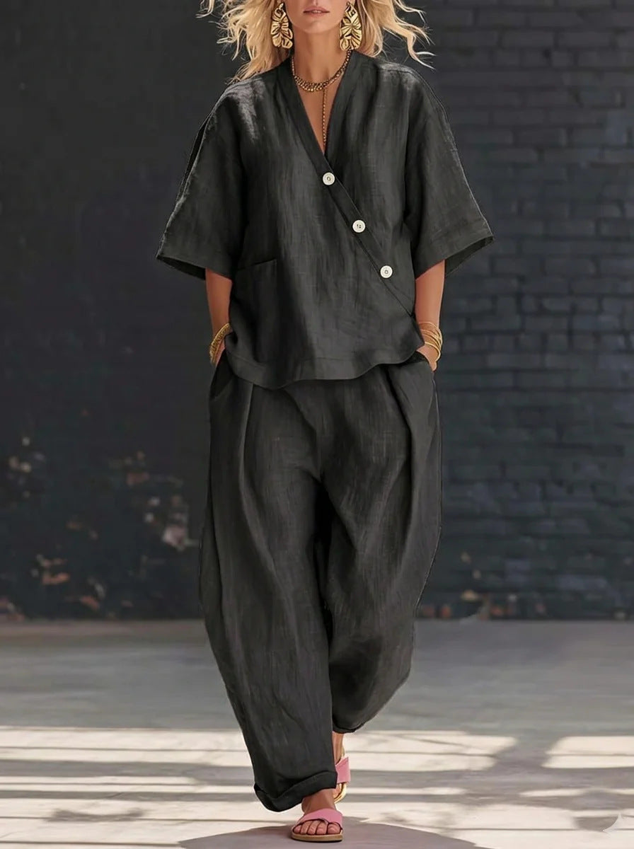 Cotton-Linen Top & Pants Set