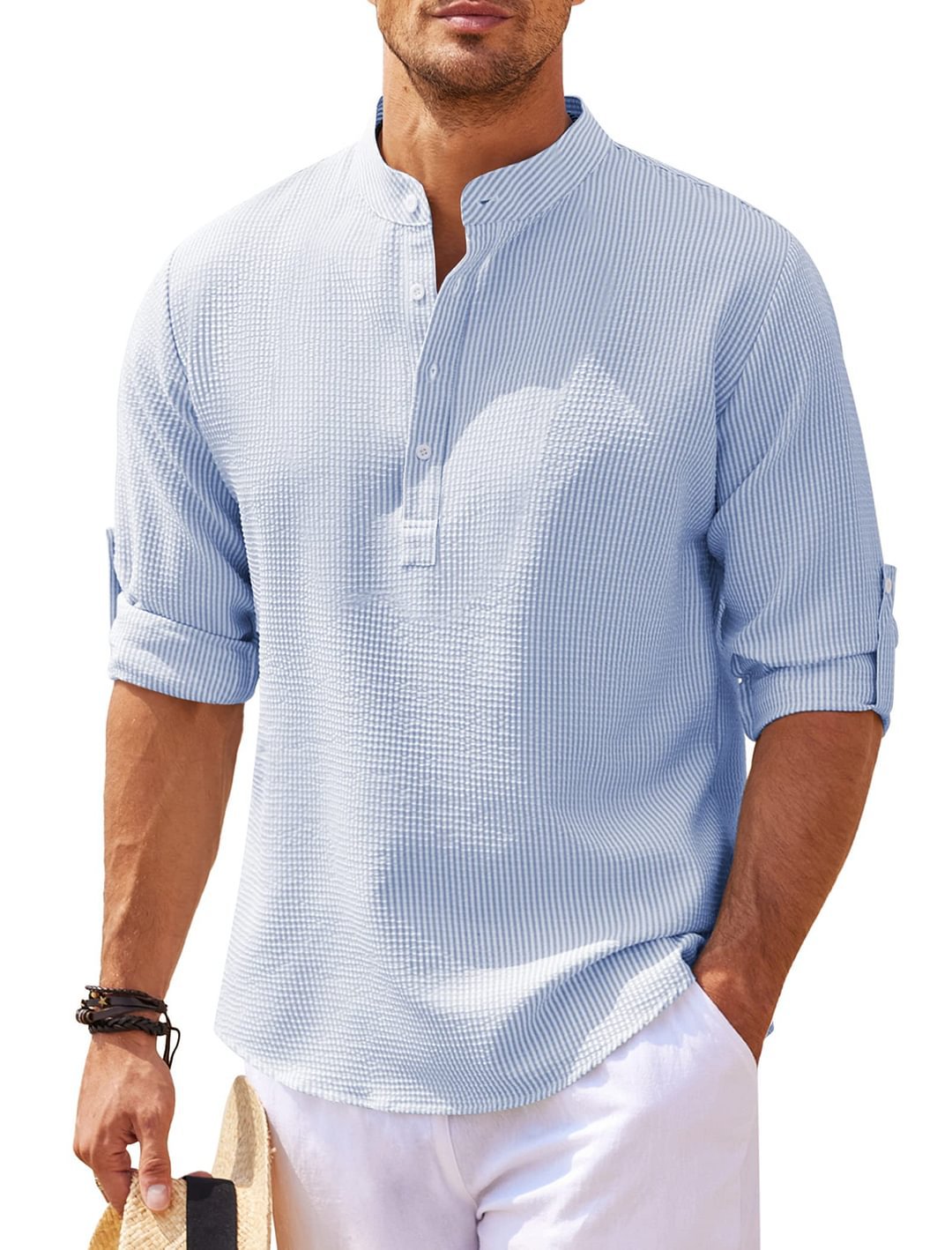 Men's Band-Collar Casual Shirt