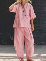 Cotton-Linen Top & Pants Set