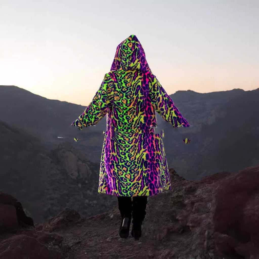 Neon Leopard Faux Fur Coat